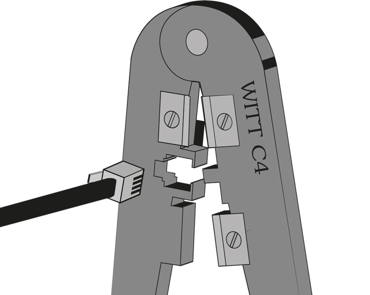 crimping tool joining cable and plug